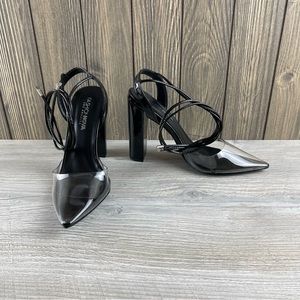 Fashion Nova Los Angeles  Clear Toes Manicure View Block Tie Up ARANI Heels SZ 8